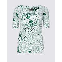 M&S Collection Pure Cotton Floral Print Scoop Neck T-Shirt