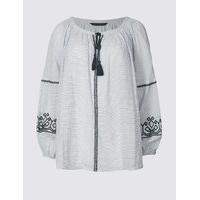 M&S Collection PETITE Pure Cotton Embroidered Blouse