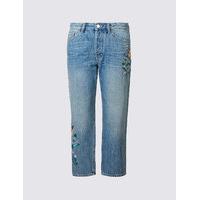 M&S Collection Embroidered Mid Rise Straight Leg Jeans