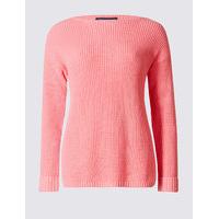 M&S Collection Pure Cotton Ribbed Turn Up Jumper