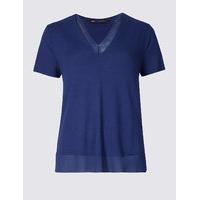 ms collection lace neckline short sleeve jersey top