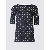 M&S Collection Printed Shoulder Lace Half Sleeve T-Shirt