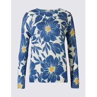 M&S Collection Floral Print Ribbed Neckline Jumper