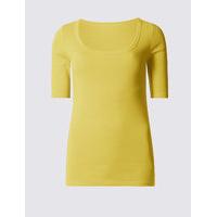 M&S Collection Pure Cotton Scoop Neck Half Sleeve T-Shirt