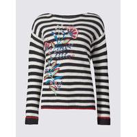 M&S Collection Pure Cotton Embroidered Striped Jumper