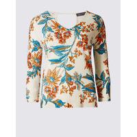 M&S Collection Floral Print Window Back V-Neck Jumper