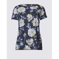 M&S Collection Pure Cotton Floral Print Pom Pom T-Shirt