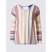 M&S Collection Striped Window Back V-Neck Jumper