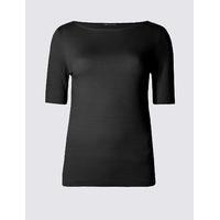 M&S Collection Lattice Trim Slash Neck Half Sleeve T-Shirt