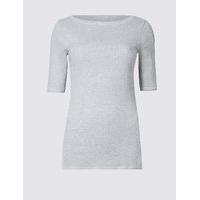 M&S Collection Pure Cotton Slash Neck Half Sleeve T-Shirt