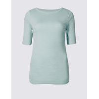 M&S Collection Pure Cotton Slash Neck Half Sleeve T-Shirt