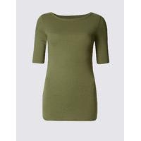 M&S Collection Pure Cotton Slash Neck Half Sleeve T-Shirt