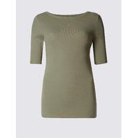 M&S Collection Pure Cotton Slash Neck Half Sleeve T-Shirt