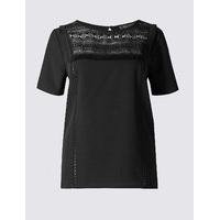 ms collection lace bib round neck short sleeve t shirt