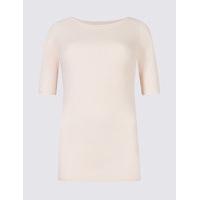 M&S Collection Pure Cotton Slash Neck Half Sleeve T-Shirt