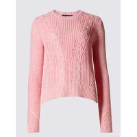 M&S Collection Cotton Blend Cable Knit Round Neck Jumper