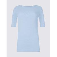 M&S Collection Pure Cotton Slash Neck Half Sleeve T-Shirt