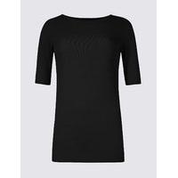 M&S Collection Pure Cotton Slash Neck Half Sleeve T-Shirt