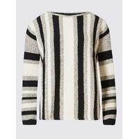 M&S Collection Cotton Rich Striped Slash Neck Jumper