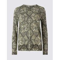 M&S Collection Floral Print Ribbed Round Neck Cardigan