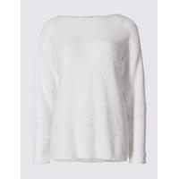 ms collection pure cotton ribbed turn up jumper