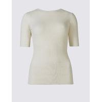 ms collection ribbed round neck half sleeve jumper