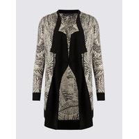 M&S Collection Leaf Print Ribbed Sleeve Waterfall Cardigan