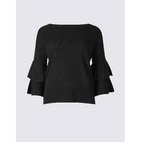 ms collection slash neck tiered sleeve jumper