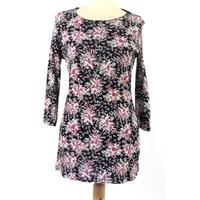 M&S Collection Size 8 Black and Pink Floral Print Jersey Top