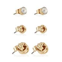 M&S Collection Gold Plated Assorted Mixed Knot Sparkle Trio Earrings Set