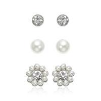 ms collection pearl effect dainty diamant stud trio earrings set