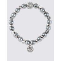 M&S Collection Pearl Effect & Diamanté Charm Stretch Bracelet