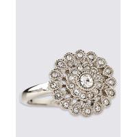 M&S Collection Platinum Plated Vintage Style Floral Diamanté Ring