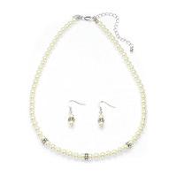 ms collection pearl effect diamant ring necklace earrings set