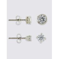 ms collection platinum plated diamant stud earrings set