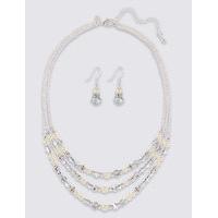 M&S Collection Pearl Effect Multi-Row Assorted Luxurious Necklace & Earrings Set