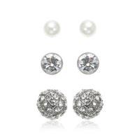 M&S Collection Pearl Effect Snowball Diamanté Stud Trio Earrings Set