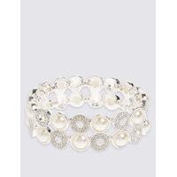 M&S Collection Pearl Effect Pave Disc Bracelet