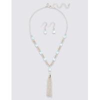 M&S Collection Silver Plated Popcorn Tassel Necklace & Earrings Set