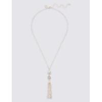 M&S Collection Pearl Effect Pave Disc Tassel Necklace