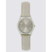 ms collection round face analogue strap watch