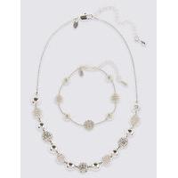 M&S Collection Silver Plated Sandblast Necklace & Bracelet Set