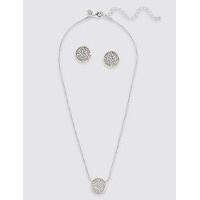 M&S Collection Pave Disc Necklace & Earrings Set