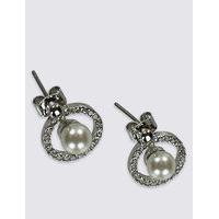 M&S Collection Pavé Pearl Drop Stud Earrings
