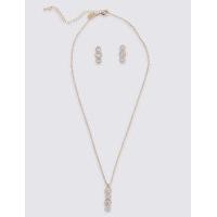 M&S Collection Diamanté Round Drop Necklace & Earrings Set