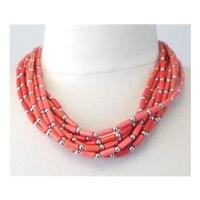 M&S 9 strand red/pink/orange tube bead necklace