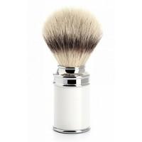 Muhle Synthetic Silvertip Fibre Shaving Brush With White and Chrome Barrel Handle