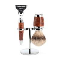 Muhle Luxury Thuya Wood 3 Piece Gillette Mach3 Shaving Set with Silvertip Badger Hair Shaving Brush