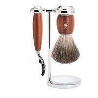 Muhle VIVO Plum Wood 3 Piece Gillette Mach3 Shaving Set with Pure Badger Hair Shaving Brush