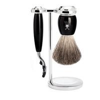 Muhle VIVO Black 3 Piece Gillette Mach3 Shaving Set with Pure Badger Hair Shaving Brush